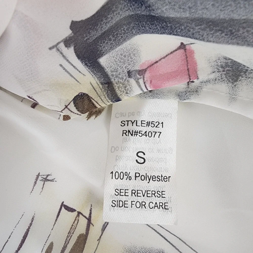 CAbi Top Women's S Sheer Paris Perfume Bottle Ruffle Dainty Whimsical White